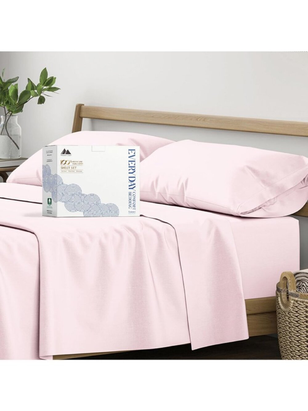 Organic Cotton King Size Sheets - 16" Deep Pocket, Soft Blush Color, Luxury